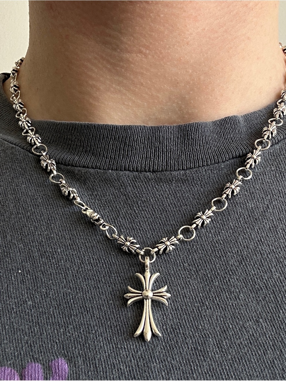 Sterling-Style Silver Cross Gothic Pendant Necklace - Silver